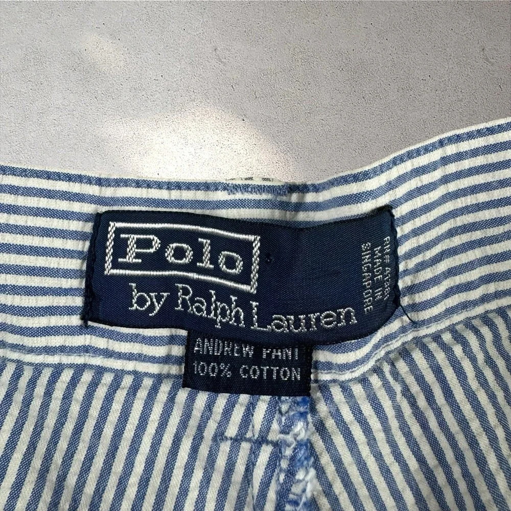 Polo Ralph Lauren Andrew Seersucker 36x34 Relaxed Fit 2 Pleat Dress Trousers
